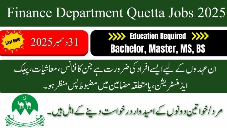 Finance Department Quetta Jobs 2025