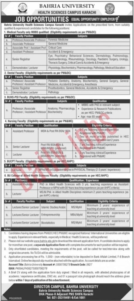 Bahria University Karachi Jobs 2026 