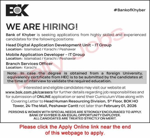 Bank of Khyber Jobs 2026