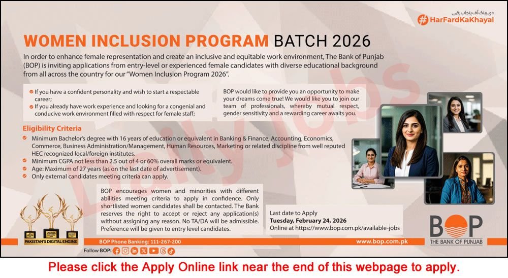 Bank of Punjab Women Inclusion Program 2026 