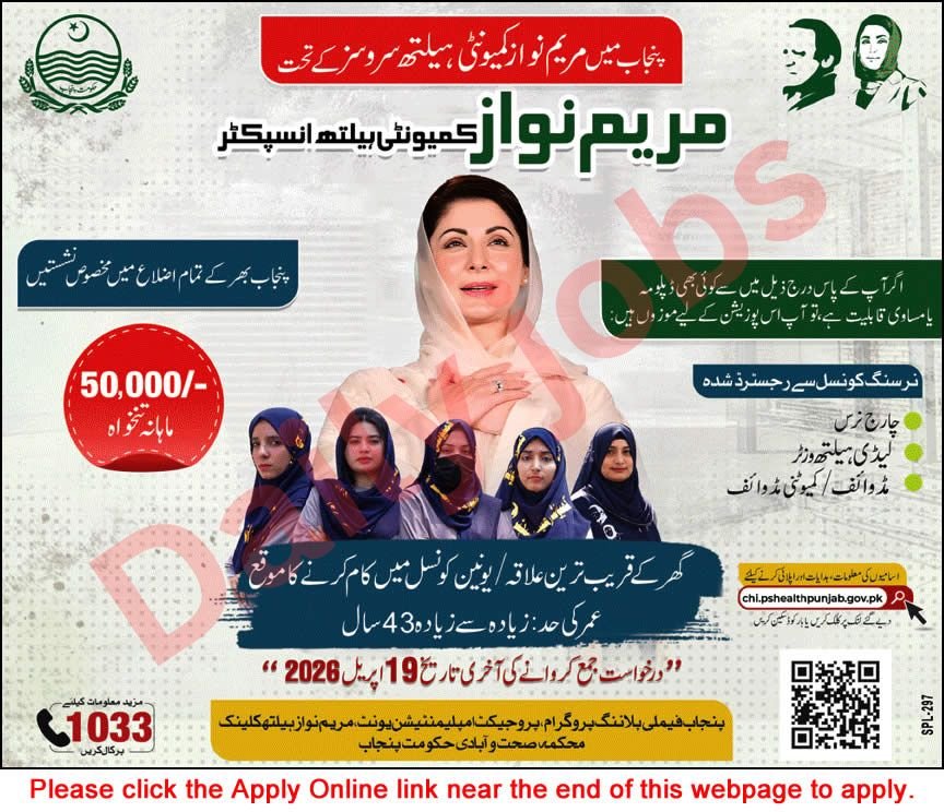 Community Health Inspector Jobs in Punjab April 2026 apply