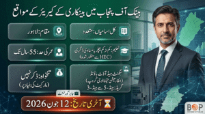 Bank of Punjab Jobs 2026 career advertisement showing Lahore-based vacancies, eligibility details, age limit, and last date June 12, 2026.