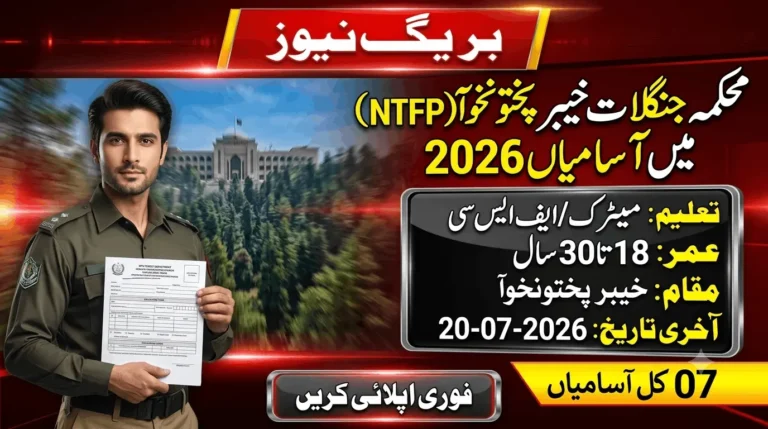 KPK Forest Department NTFP Jobs 2026 feature image showing 07 vacancies, eligibility details, and ETEA online apply update.