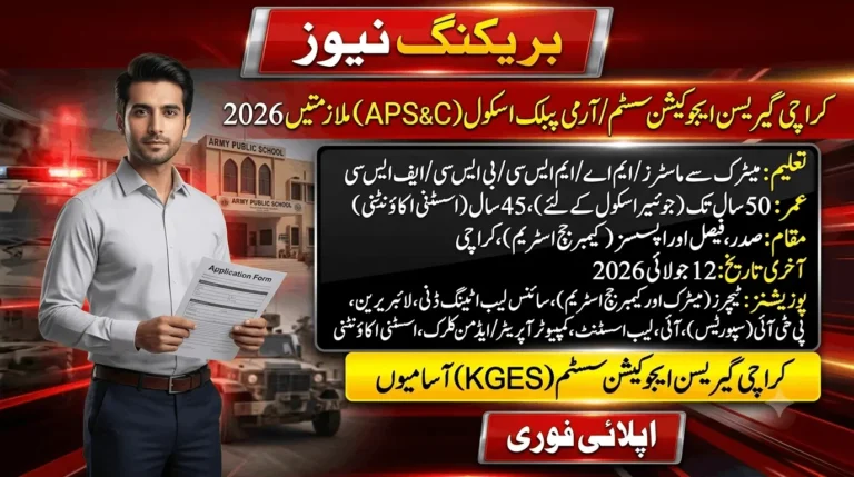 KGES Army Public School & College Jobs 2026 announcement for teaching and non-teaching vacancies in Karachi with last date 12 July 2026.