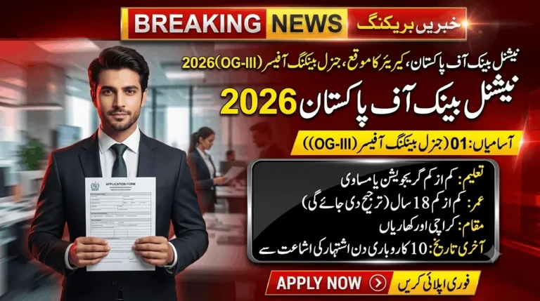 National Bank of Pakistan Jobs 2026 feature image for General Banking Officer OG-III vacancies in Karachi and Kharian with apply online details.